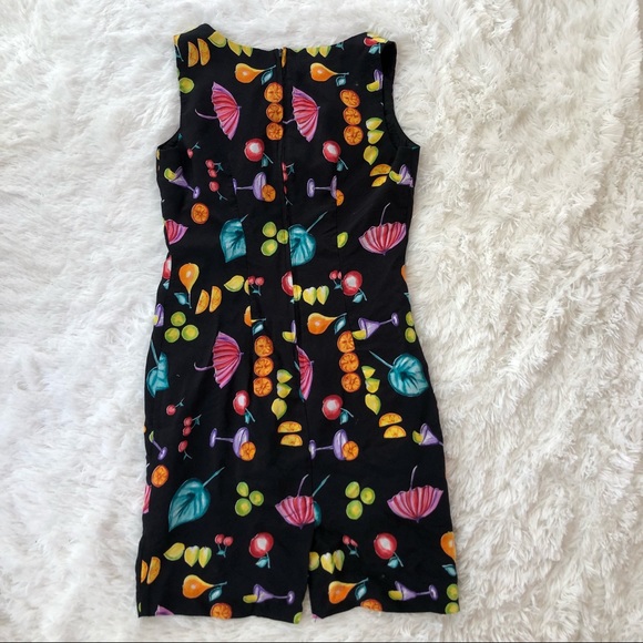 JESSICA HOWARD • Vintage Black Dress Neon Funky Fruit and Cocktail Pattern - Picture 8 of 14
